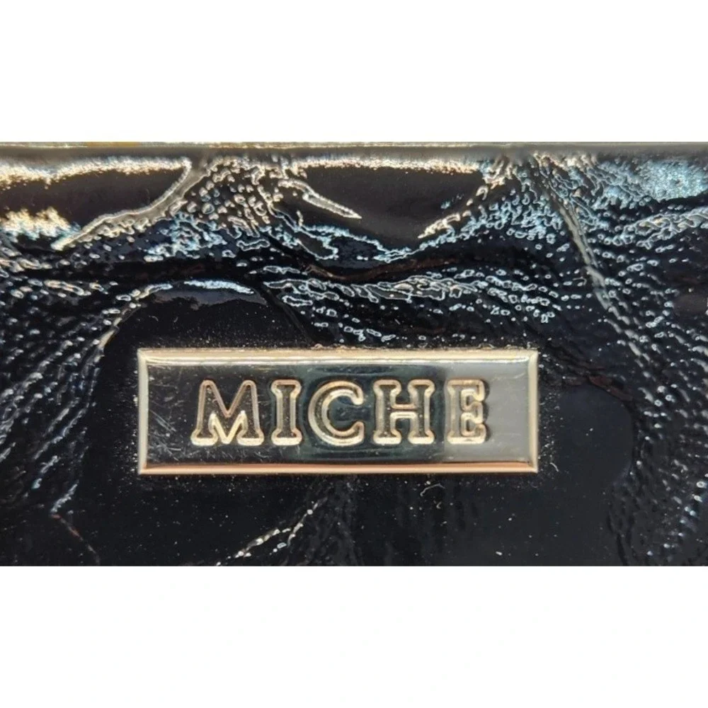 MICHE Black Patent Faux Croc Frame Clutch Wallet Crossbody Evening Bag